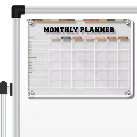 3D Magnetic Acrylic Weekly Planner Transparent with 5 Markers Monthly Calendar Memo Reusable Hanging