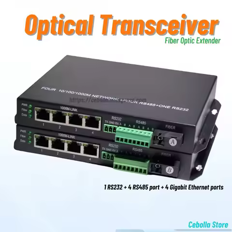 1 Pair 1 RS232+4 RS485+4 Gigabit Ports Optical Media Converter 20km SX SM SC RS485 to Ethernet Fiber