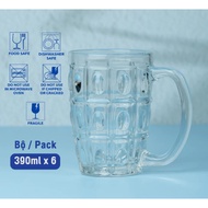 Set of 6 390ml U Glass Glass cups with custard-apple handle - PUG316, high quality Glass