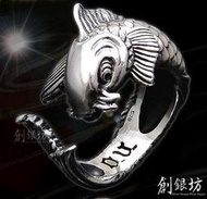 【創銀坊】錦鯉 金魚 鯉魚 925純銀 戒子 戒指 Levi`s刺青 魚 龍
