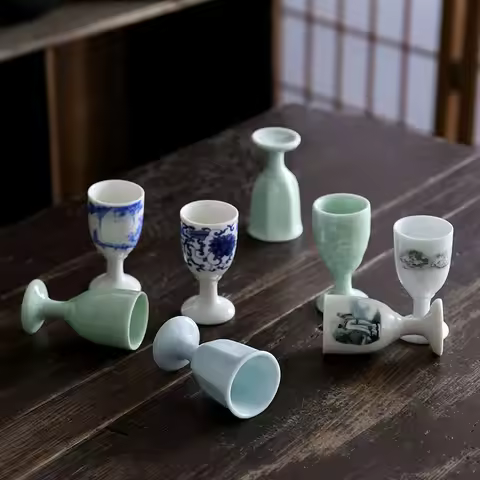 Small Ceramic Chinese Style Drinking Cup Retro Porcelain Wine Glass Traditional Liquor Cup Handmade 