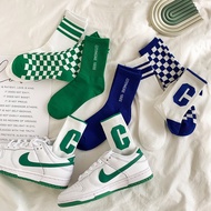 Street Fashion Letter C Sports Socks Korean Style Women Long Tube Plaid Cotton Socks