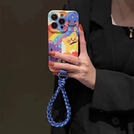 สีสันสดใสท้องฟ้ายามค่ำคืนกรณีโทรศัพท์ดาวสำหรับ iPhone14promax Blue Hat กระเป๋าใส่โทรศัพท์ขนาดเล็กสำหรับ iPhone13 กระเป๋าสะพายไหล่หนังสีฟ้าสำหรับ iPhone12 Promax Smiley Zero Wallet Pendant Case สำหรับ iPhone11