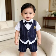 Navy Blue for Baby Boy Outfit Gentleman Baby Boss Terno Fashion Stripe Baby Shirt + Shorts Suit