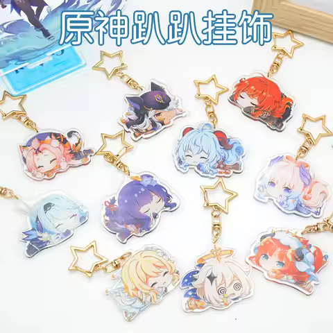 Genshin Impact Keychain Double Sided Acrylic Lanyard Cute Anime Traveler Paimon Ganyu Nilou Eula Dil