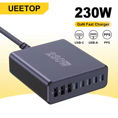 Ueetop 230W GaN USB C Charger Desktop Charging Station Multiple Port PPS PD 100W 65W 45W Fast Charge