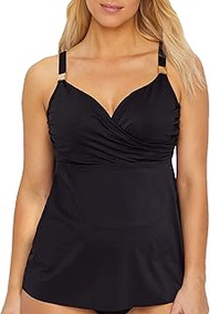 Surplice Underwire Tankini Top D-DDD Cups, Black, 34DDD