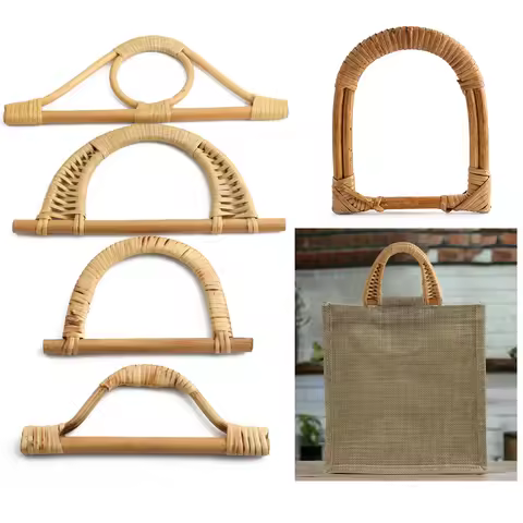 2/4/6PCS Natural Rattan and Bamboo Handle Wrist Bag Woven Bag Detachable Sewn Decorative Handle Fram