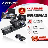 AZDOME M550MAX 2160P/4K Ultra HD 3 Channel Front & Rear DashCam Night Vision App Control Car Camera