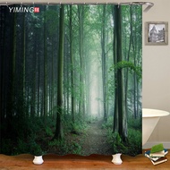 3D Printing Foggy Forest Bathroom Shower Curtain Green Natural Landscape Home Decoration Waterproof Curtain with Hook Curtain