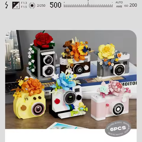 Classic Flower Digital Camera Micro Diamond Block Model Polaroids Tlr Slr Building Brick Educational
