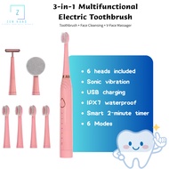 【3-in-1 Sonic Electric Toothbrush】USB Rechargeable | Facial Cleansing Brush | V-Face Slimming Massag