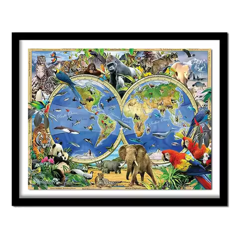 DIY 5D Diamond Diamond Painting Cross Stitch Animals World Map Diamonds Embroidery Square Home Decor