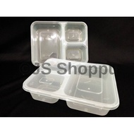 3 Compartment Lunch Box (50pcs±) TC1200 / Disposable PP Lunch Box / Kotak Nasi / TC 1200