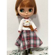 blythe outfit bohemian beat again blouse+belt bag+ dear Darking check belt skirt 3-Piece Bypass Set