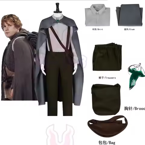 Movie Samwise Gamgee Cosplay Costume Hobbit Dwarfs Gray Cape Outfit Lorded Rings Full Set with Cloak