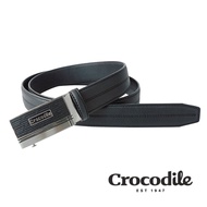 Crocodile 鱷魚皮件 真皮皮帶 自動穿扣 紳士皮帶 32MM-0101-42015-黑色/ 黑色/ 44吋