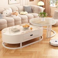 Tea Table Oval Coffee Table Household 2025 New Style Small Apartment Simple Set Luxury Red Net Moder