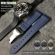 ✤✠ 22mm 20mm Natural Rubber Silione watch band for Tudor Black Bay GMT 1958 Curved End Folding buckle Black Blue Red Wrist Strap
