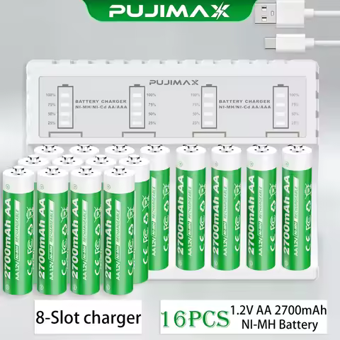 PUJIMAX AA Rechargeable Batteries 2800mAh AAA 1100mAh Battery 8 Slots Charger for AA AAA NiMH Batter