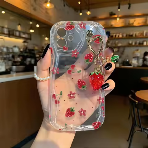 Strawberry Flower Pendant Case For Realme 15 13 14 Pro Plus 12 12X C71 C67 8i 8 C15 C12 C25 C25S C11