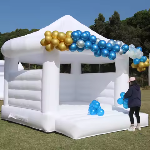 14ft Commercial white inflatable trampoline castle children's toys children's playground Holiday Bir