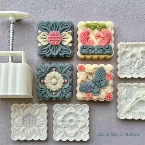4Pcs/Set 150g/200g Square Mooncake Mold Hand-Pressure Moon Cake Mould DIY Decoration Baking Tools fo