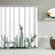 Tropical Green Plant Leaf Palm Cactus Shower Curtains Bathroom Curtain Frabic Waterproof Polyester Bathroom Curtain with Hooks
