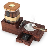 Cigar Humidor and Cigar Ashtray Set, Wooden Cigar Ash Tray with Cigar Accessories Drawer, Cigar Cutt