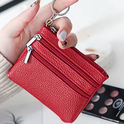 2 Zip Women Genuine Leather Coin Purse Female Wallets Women Zipper Coin Purses Card Holder Children 