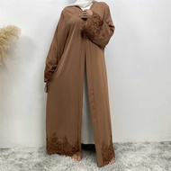 Fashion Casual Lace Embroidered Robe Muslim Long Cardigan 1989