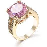 18K Gold Plated Pink Synthetic Cushion Cut 5ct Zircon Ring - 5A Inlaid Cubic Zirconia CZ Diamond Two