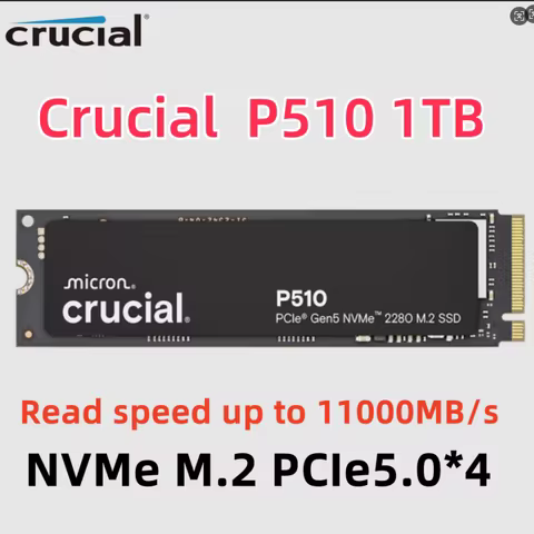 Crucial P510 1TB Gen5 NVMe SSD, Up to 11,000 MB/s PCIe 5.0 M.2 2280 Internal Solid State Drive, for 
