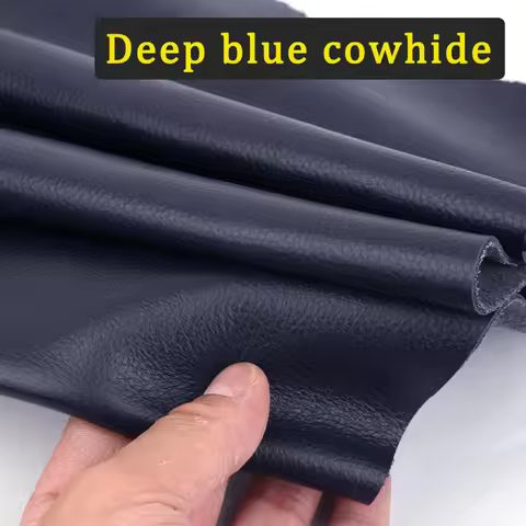 Deep blue top layer cowhide leather, genuine leather with lychee pattern, leather fabric, whole cowh