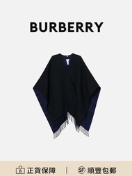 Burberry 女士格紋雙面圍巾絲巾藍色羊毛材質復古百搭[平行進口]
