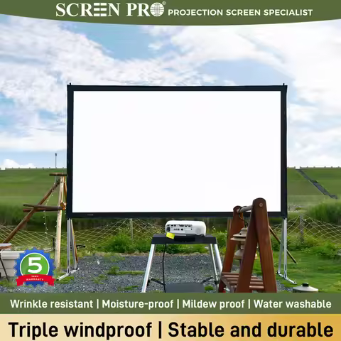Projector Screen with Stand, 150 180 200 Inch Portable Foldable Screen 16:9 HD 4K Indoor Outdoor Pro