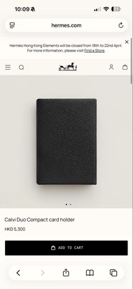Hermes Calvi Duo Compact card holder noir black Epsom 黑包卡套銀包