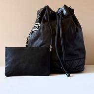 絕版中古包 Chanel古董黑色水桶包 側背包 單肩包 皮革包 二手包