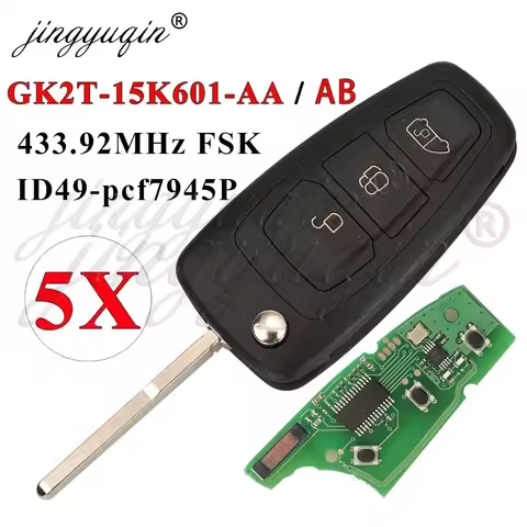 jingyuqin 5pcs 3BTN Car Remote Flip Key For Ford Tourne Transit GK2T-15K601- AB /AA 433.92MHz FSK Pr
