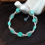 手鍊 天然 高瓷 綠松石 花 海藍寶 琉璃珠 寶石 925銀飾 手珠 寶