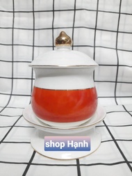 Chung nước thờ cúng đá đỏ có đĩa riêng