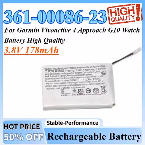 3.8V 178mAh Rechargeable Lithium Battery 361-00086-23 For Garmin Vivoactive 4 Approach G10 Watch Bat
