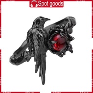 WIN Elegant Crow Ring with Red Gemstones Alternative Fashion Accessory for Halloween