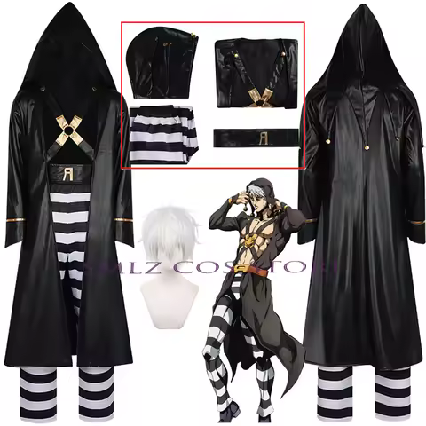 Risotto Nero Cosplay Anime JoJo's Bizarre Cosplay Nero Black Uniform Hooded Trench Pants Suit Hallow