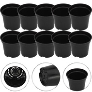 Black Plastic Plant Pots with 2 Tier Drainage System Set of 8 in Sizes