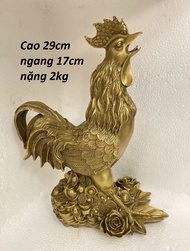 Tượng gà đứng mâm vàng bằng đồng MS105