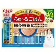INABA CIAO 啾嚕 2兆乳酸菌 綜合營養食多功能配方肉泥 40條  SC-475 鮪魚 + 吻仔魚/鰹魚  560g  1袋