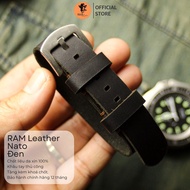 Super durable Nato Single Pure Black Elegant handmade genuine cowhide watch strap size 22mm, 21mm, 2