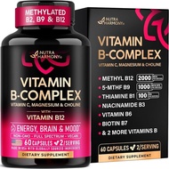 Vitamin B Complex for Men & Women - Full B-Complex & Vitamin B12 - 60 Caps | B1, B2, B3, B5, B6, B7,