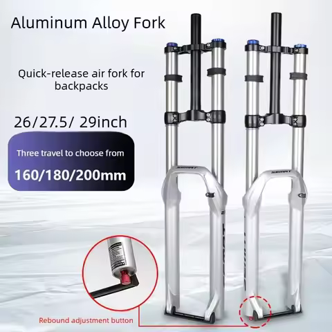 Dual‑Crown MTB Air Fork 26/27.5/29" Silver Alloy QR Rebound Adjust 160‑200mm Travel Downhill Disc Br
